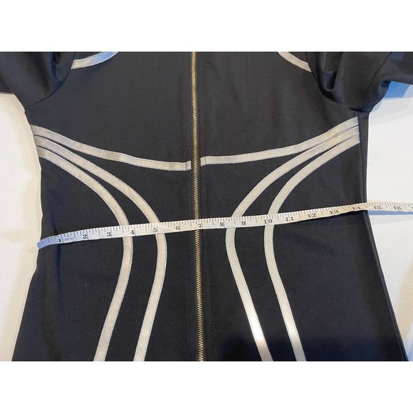 SHEIN Womens Bodycon Dress Zip Front Contrast Reflective Tape Black Size Medium - Picture 9 of 12